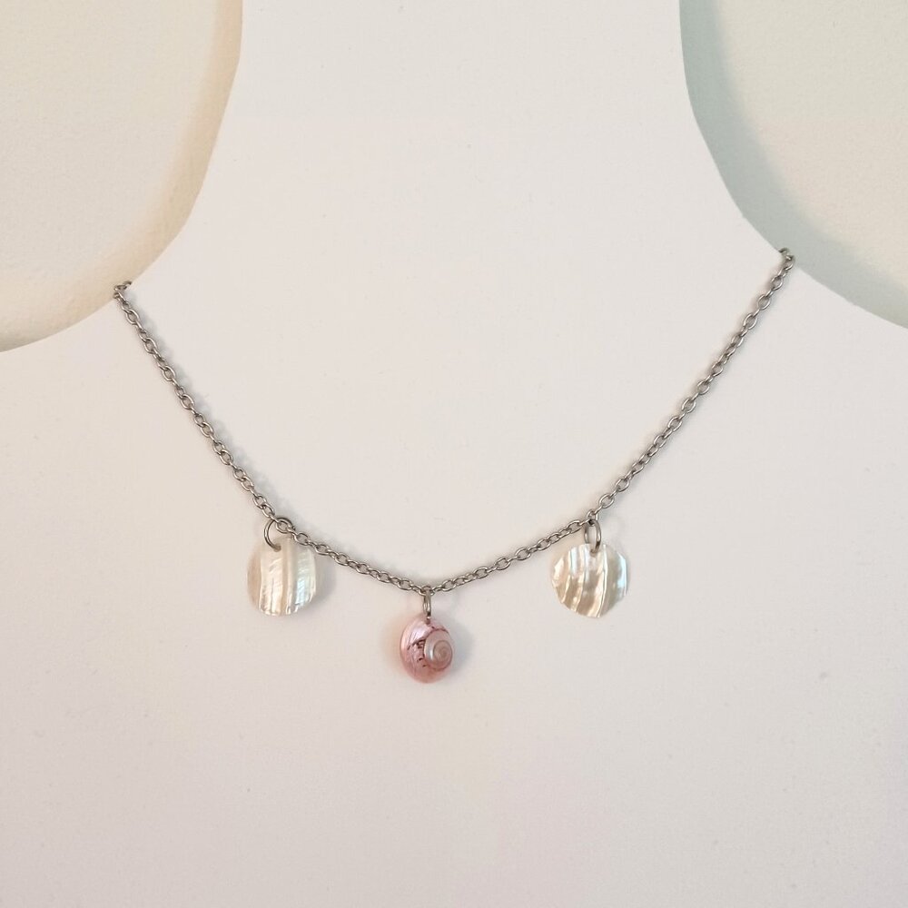Mother of Pearl Nacre Shells on a Surgical Stainless Steel Chain Necklace